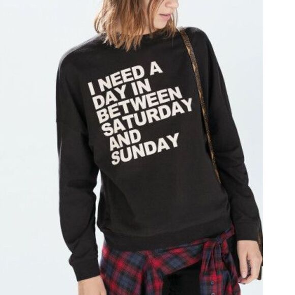 Zara Trafaluc Black Crewneck Long Sleeves Sweatshirt, Sz Small - Picture 1 of 13